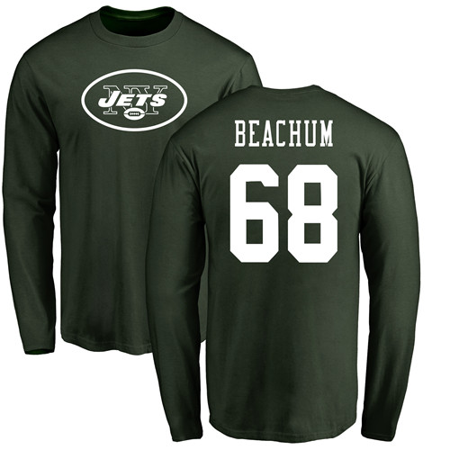 New York Jets Men Green Kelvin Beachum Name and Number Logo NFL Football #68 Long Sleeve T Shirt->new york jets->NFL Jersey